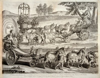 Apollos vogn - Uddrag fra albummet ""Masque royal"" (Mascara real) - Kobberstik af A J De Fehrt (Defehrt) (1723-1774) af J.A. Defehrt