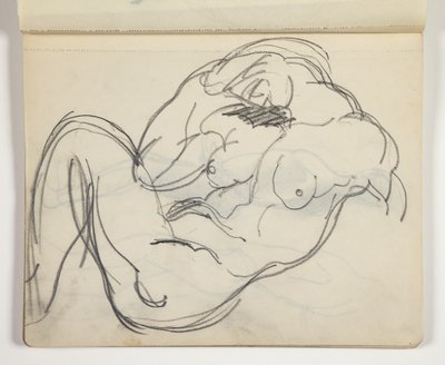 Liggende nøgen mande- eller kvindefigur; muligvis studie efter klassisk skulptur af J.A. Jerichau