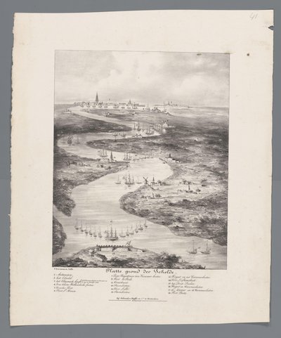 Walk of the Schelde fra Fort Bath til Antwerpen, 1832 Kort over Schelde (titel på objekt) af J.B. Clermans