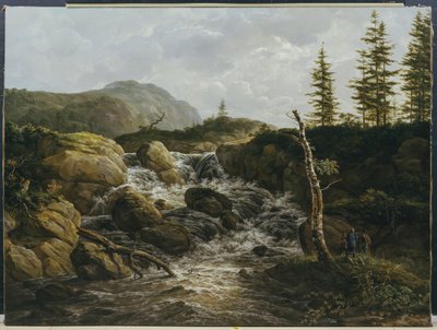 Bjerglandskab med et vandfald, Norge af Johan Christian Dahl
