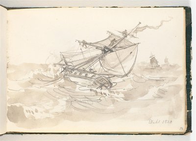 Tre sejlskibe i høj sø af Johan Christian Dahl