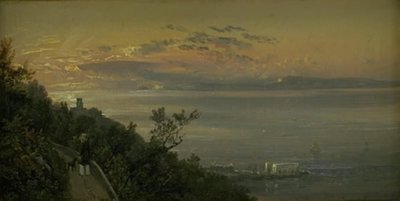 Udsigt fra bakkerne over Castellamare ved Napoli af Johan Christian Dahl