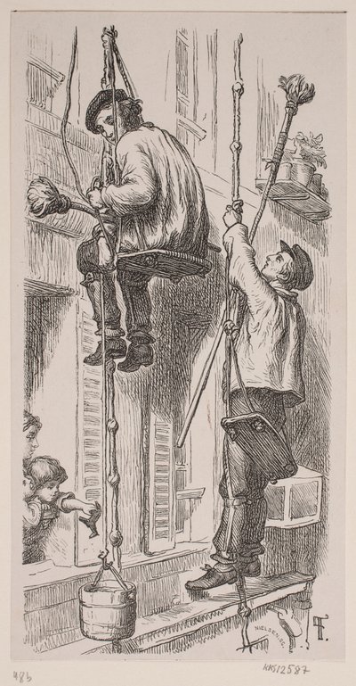 Murerfolk beskæftigede på ydersiden af et hus i Paris af J.C. Nielsen