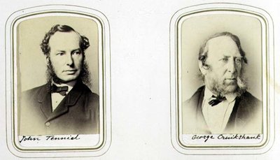 Portrætter af Sir John Tenniel (1820-1914) og George Cruikshank (1792-1878) ca. 1860 (albummetryk) af J.C. Watkins