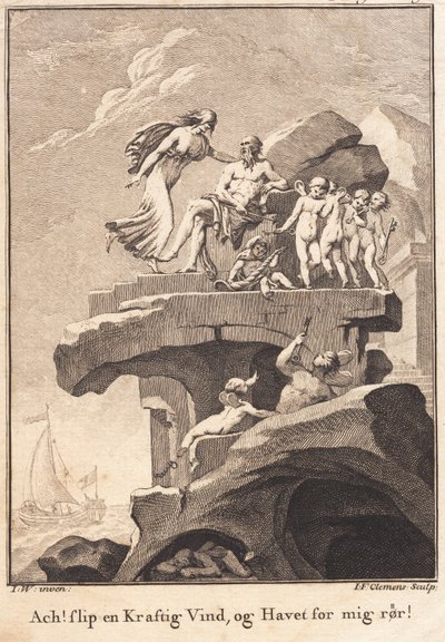 Avind hos Æolus, der sidder på toppen af en klippe af J.F. Clemens