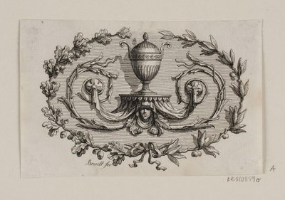En tohanket vase, omgivet af bladslyngninger af J.F. Clemens