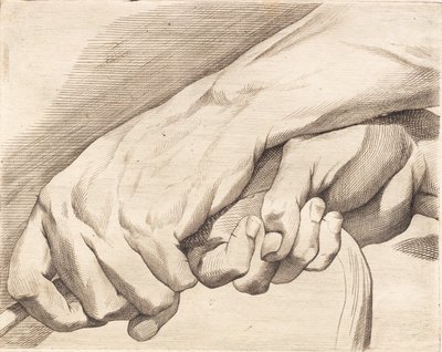 Studieblad af to hænder, der holder om et tov af J.F. Clemens