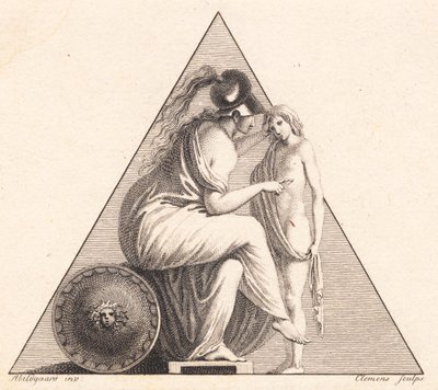 Vignet der fremstiller Pallas Athene der giver en ung mand livet af J.F. Clemens