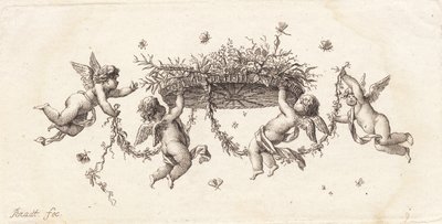 Vignet med slyngede blade og bånd af J.F. Clemens