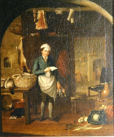 Køkkeninteriør med en tjener (olie på lærred) af J.H. Schack