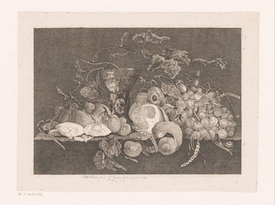 Stilleben med frugter og østers Galerie des peintres flamands, hollandais et allemands de Le Brun (serietitel) af J.L.L.C. Zentner