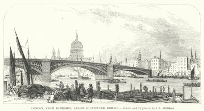 London, fra Bankside, under Southwark Bridge (gravering) af J.L. (after) Williams