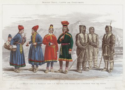 Mongol Race, Lapps og Esquimaux (farvet gravering) af J.L. (after) Williams