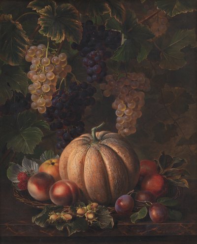 Forskellige frugter, herunder melon og druer af J.L. Jensen
