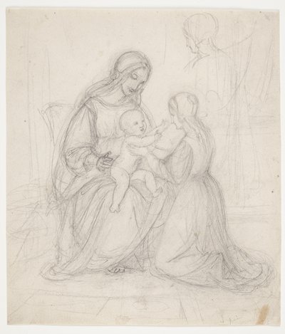 Siddende madonna med barn og knælende kvinde af J.L. Lund