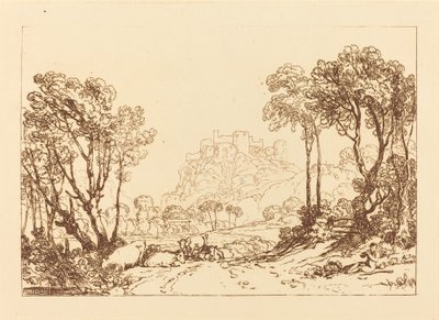 The Castle Above the Meadows, udgivet 1808. af Joseph Mallord William Turner