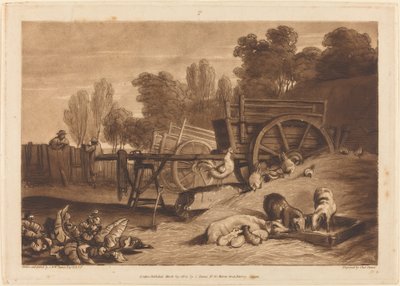 Gården med hanen, udgivet 1809. af Joseph Mallord William Turner