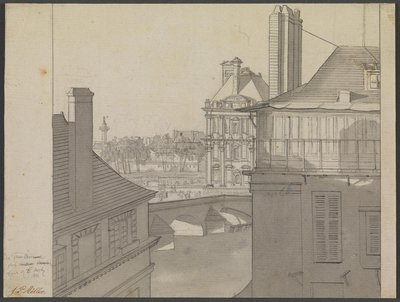 Udsigt fra J.P. Møllers lejlighed på Hotel d’Irlande, Rue de Beaune nr. 3, over Seinen mod Tuilerierne og Rue de Rivoli, 6. marts 1812 af J.P. Møller