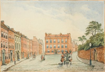 Cross House med Vicars Pump, Newcastle kropsfarve, blyant og wc ombord af J.R. Dewar