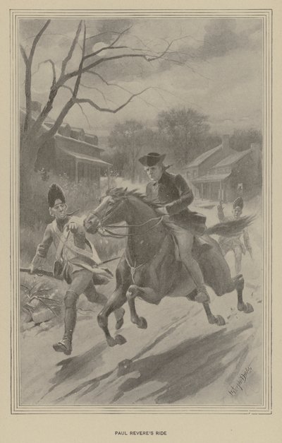 Paul Reveres tur (litho) af J. (after) Steeple Davis
