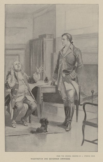 Washington og guvernør Dinwiddie (litho) af J. (after) Steeple Davis