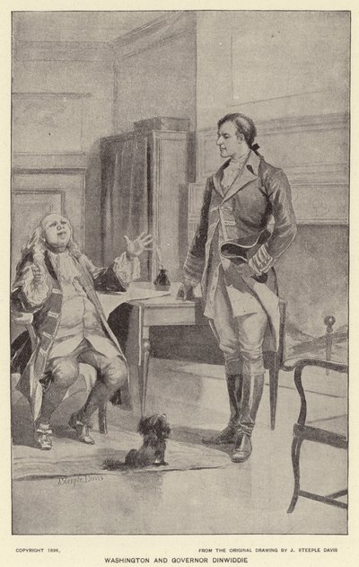 Washington og guvernør Dinwiddie (litho) af J. (after) Steeple Davis