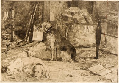 Hunde på ildstedet nr. 1 af J. Alden Weir
