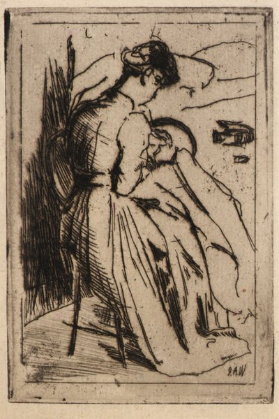 Kvinde, der broderer af J. Alden Weir