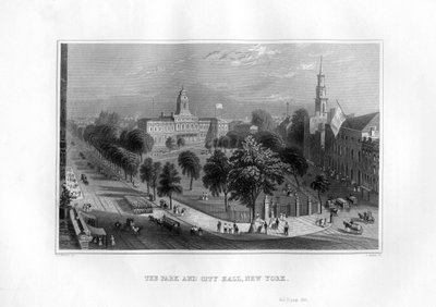 Parken og rådhuset, New York, 1855. af J. Archer