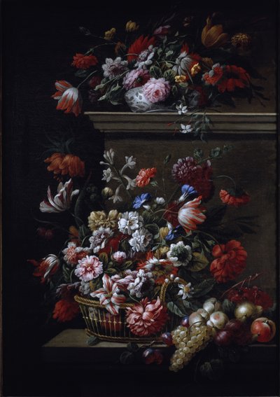 Blomsterstilleben (olie på lærred) af J B and Bogdany Jakob Monnoyer