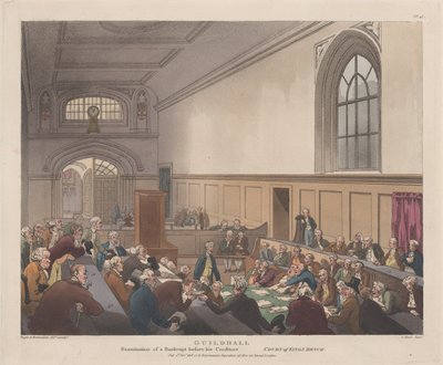 Guildhall, Examination of a Bankrupt before his Creditors Microcosm of London..., 1. november 1808. af J. Bluck