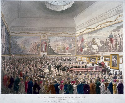 Møde for Society of Arts i Adelphi Buildings, Westminster, London, 1809 af J Bluck