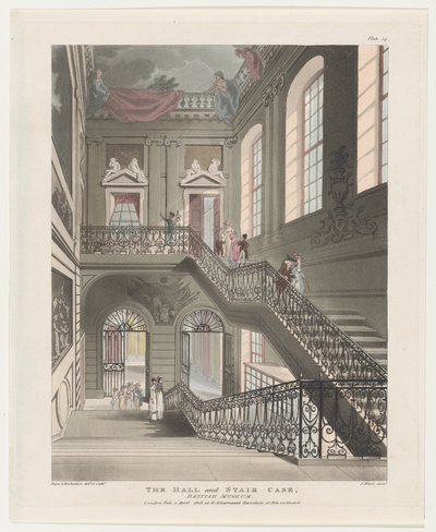 The Hall and Stair Case, British Museum, 1. april 1808., 1. april 1808. af J. Bluck