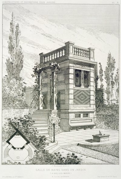 Badeværelse, fra en mængde design af forskellige arkitekter, pub. Morel & Cie, Paris, ca. 1880 af J. Boussard