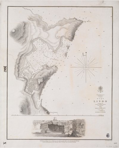 Archipeligo, Rhodos I., Port Lindo opmålt af kaptajn Thomas Graves, HMS 