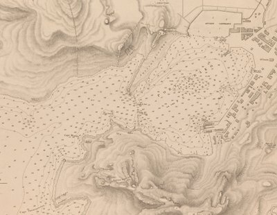 Grækenland, Peiraeus eller Port Drako opmålt af kommandør Thomas Graves, H.M.S. Beacon 1840, [Detail]. af J. & C. Walker