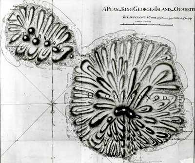 A Plan of King Georges Island eller Otheite, 1769 (litho) (bw foto) af J. Cook