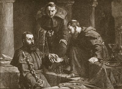 Skjuler skat ved undertrykkelsen af et kloster, illustration fra The Church of England: A History for the People af H.D.M. Spence-Jones, pub. c.1910 litho sepia foto af J. Cooke