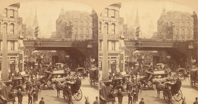 Gruppe af 4 stereografvisninger af Ludgate Hill, London, England, 1850
