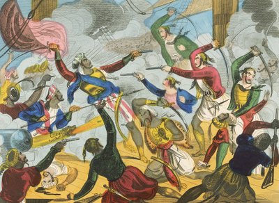 Tyrkerne angriber græske korsarer af J. Fairburn