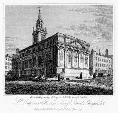 St Laurences Church, King Street, Cheapside, City of London, 1817. af J. Greig