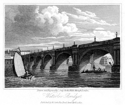Waterloo Bridge, London, 1817. af J. Greig