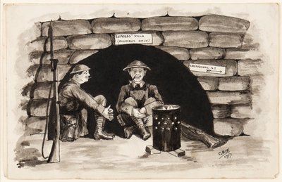 Express Villa (kun løbere): Et varmt hjørne i Frankrig, 1917 (pen, pensel og blæk på papir) af J. Griffiths