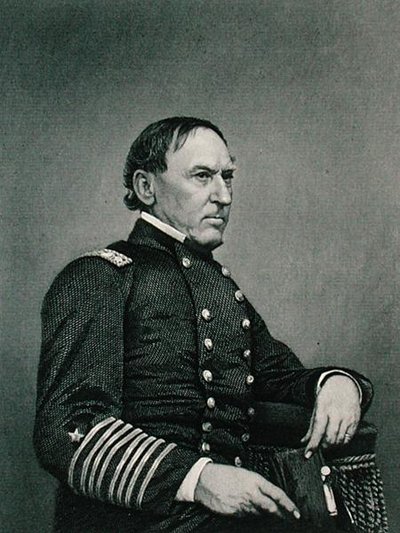 David Glasgow Farragut (1801-70), indgraveret efter et fotografi af William G. Jackman (fl.c.1840-60) (gravering) af J. Gurney and Son