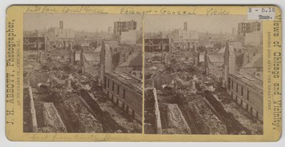 Udsigten øst fra retsbygningen efter Chicago Fire i 1871 af J. H. Abbott