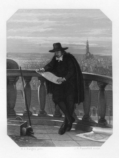 Jacob van Campen, hollandsk kunstner og arkitekt fra guldalderen, 1600-tallet c1870. af J. H. Rennefeld