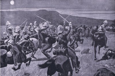 Moonlight charge of the 19th Hussars nr Steenkampsberg , illustration fra After Pretoria: The Guerilla War