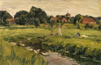 Children by the Creek (olie på lærred) af J. Hansch