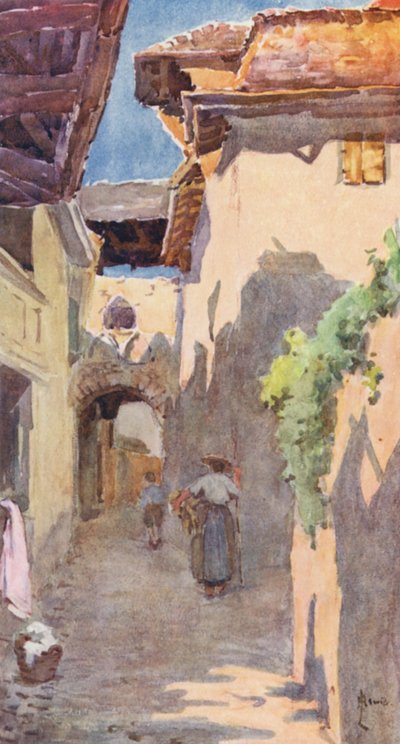 En gade i St Saphorin (farvelitografi) af J. Hardwicke Lewis