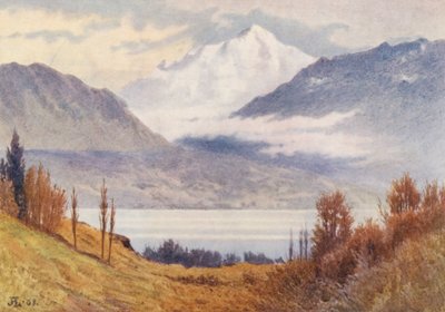 Mont Blanc fra over Morges (farvelitografi) af J. Hardwicke Lewis